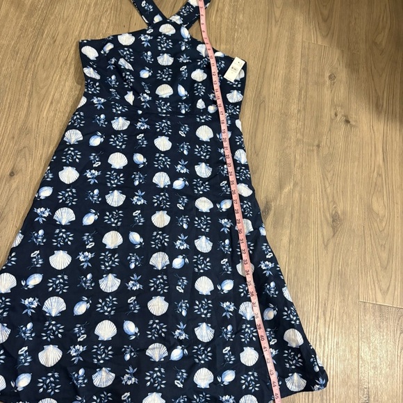 ANN TAYLOR NWT Linen Blend Seashell Navy Halter Dress Sz 10 Coastal Nautical - Picture 7 of 10